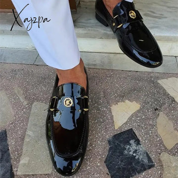 Xajzpa - New Arrivals Loafers For Men Buckled Shiny Black Leather Shoes Slip-On Office & Career